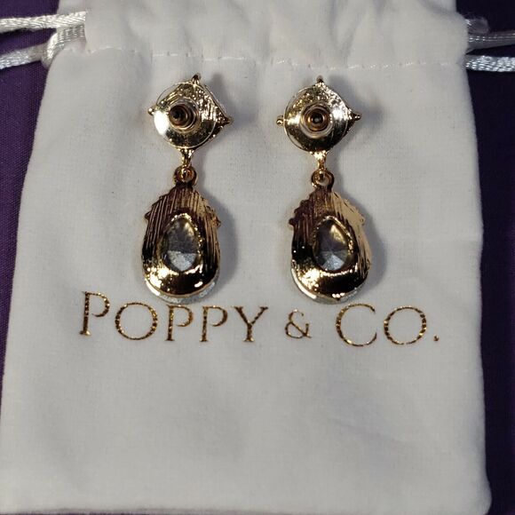 Poppy & Co. Clear Glass Rhinestone Crystal Earrings, Gold Plated, New in bag - Picture 10 of 14